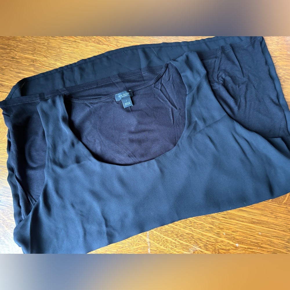 Ann Taylor Factory Women's Black Sheer Tank Blouse Size Large Sleeveless Office